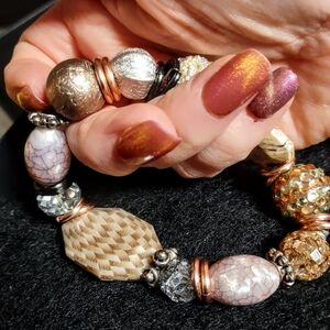 Stretch Beaded Bracelet Crystal Balls, Resin & Rectangular